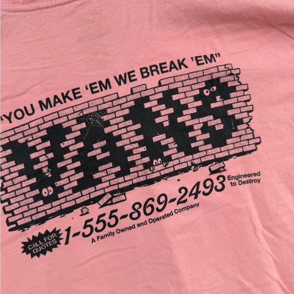Pink Graphic Back-Print Men's T-Shirt “you make em we break em” coral stain - Picture 2 of 6